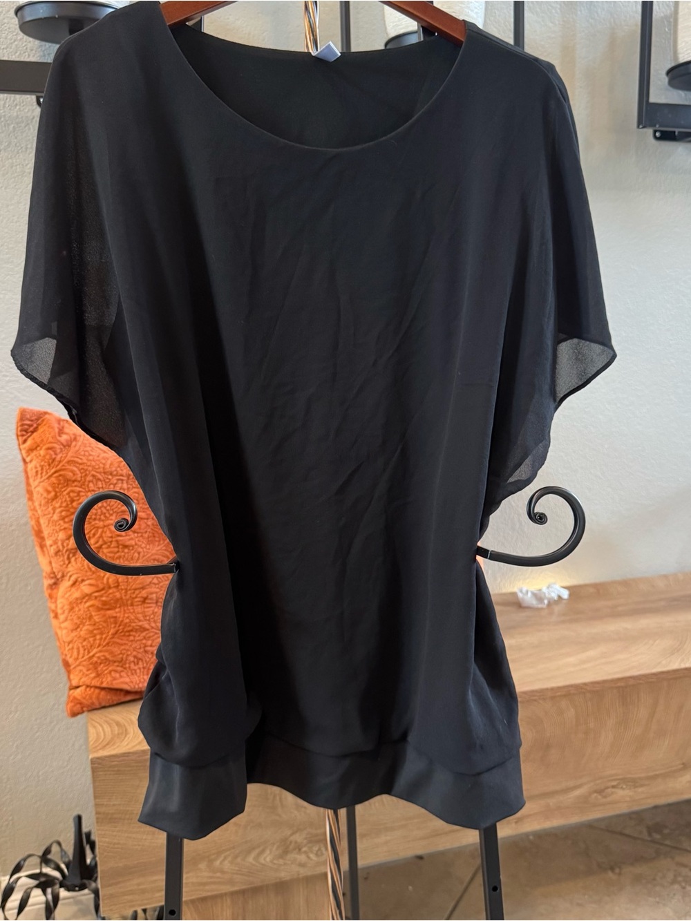 Elegant Black Women's Draped Chiffon Blouse
